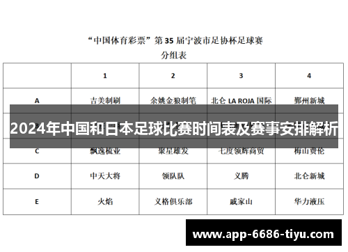 2024年中国和日本足球比赛时间表及赛事安排解析